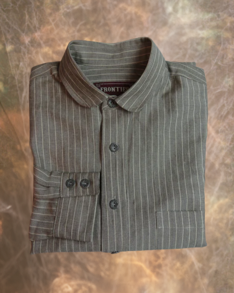 Grey and Tan Stripe Men's Dakota Shirt 100% linen