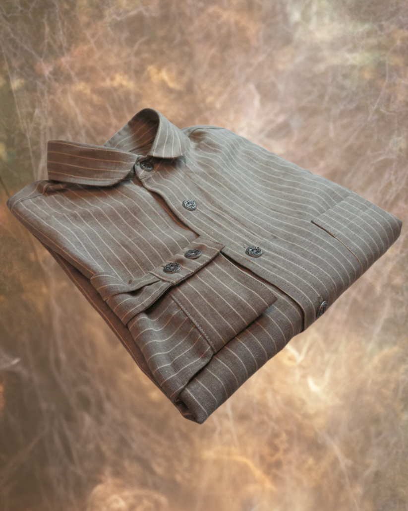 Grey and Tan Stripe Men's Dakota Shirt 100% linen