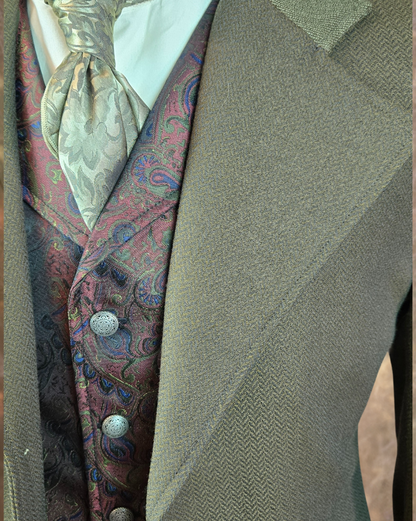 Men's Frock Coat - Dark and Light Brown Herringbone with contrasting collar and pocket flaps