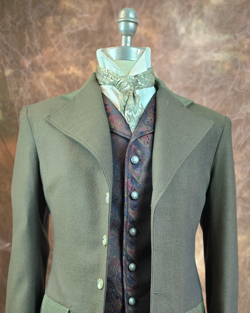 Men's Frock Coat - Dark and Light Brown Herringbone with contrasting collar and pocket flaps