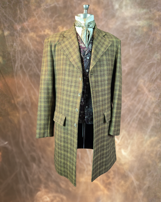Men's Frock Coat - Brown with Burgundy Glen Plaid