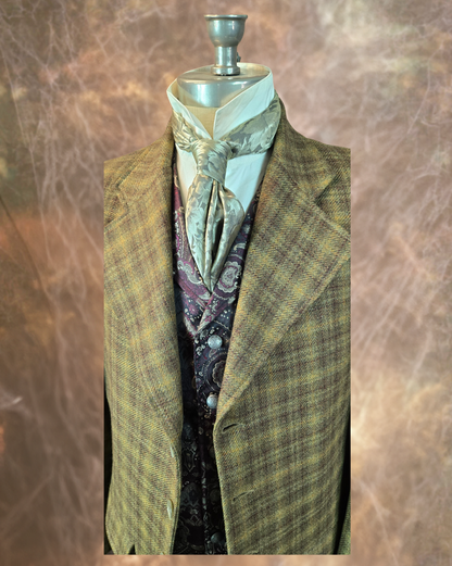 Men's Frock Coat - Brown with Burgundy Glen Plaid