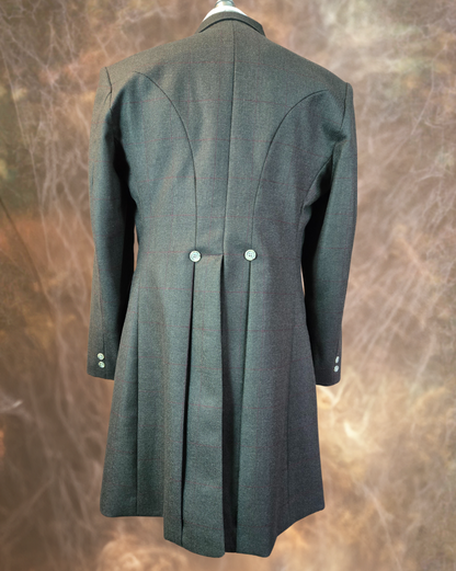 Men's Frock Coat - Olive with Burgundy Windowpane