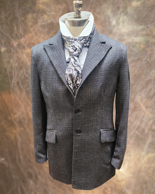 Men's Town Coat - Black Grey and Navy Houndstooth Tweed