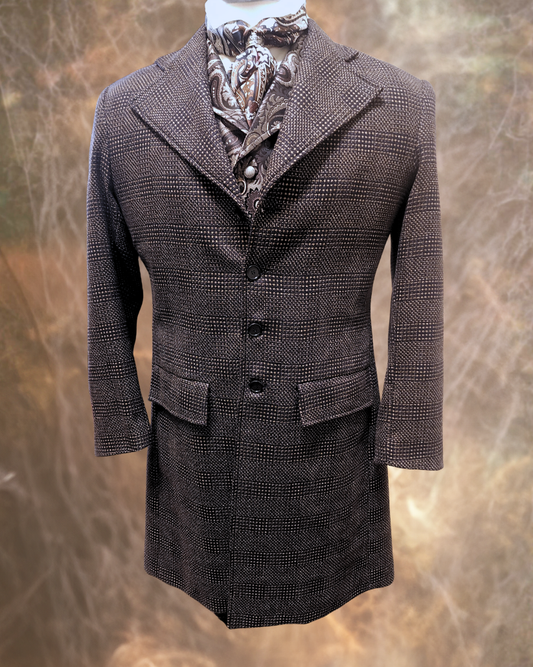 Men's Black and Tan Tweed Wool Frock Coat