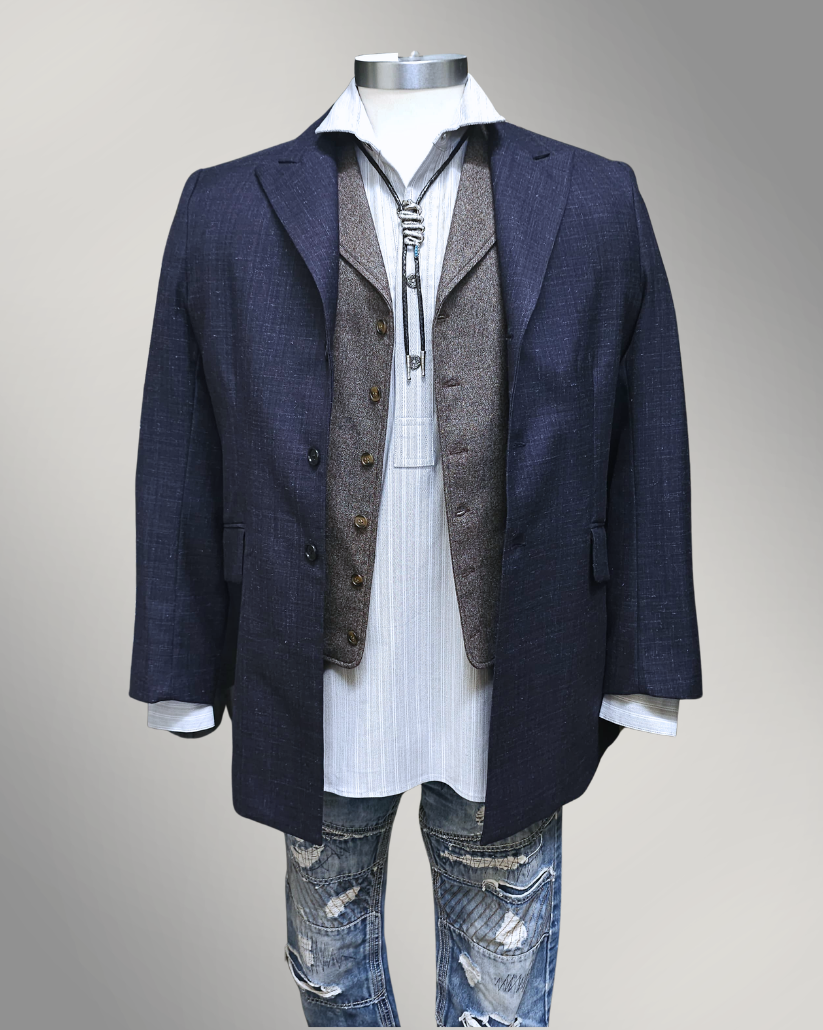Men's Town Coat - The Indigo Shadow - Textured Wool Western Blazer