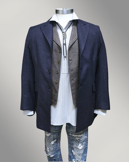Men's Town Coat - The Indigo Shadow - Textured Wool Western Blazer