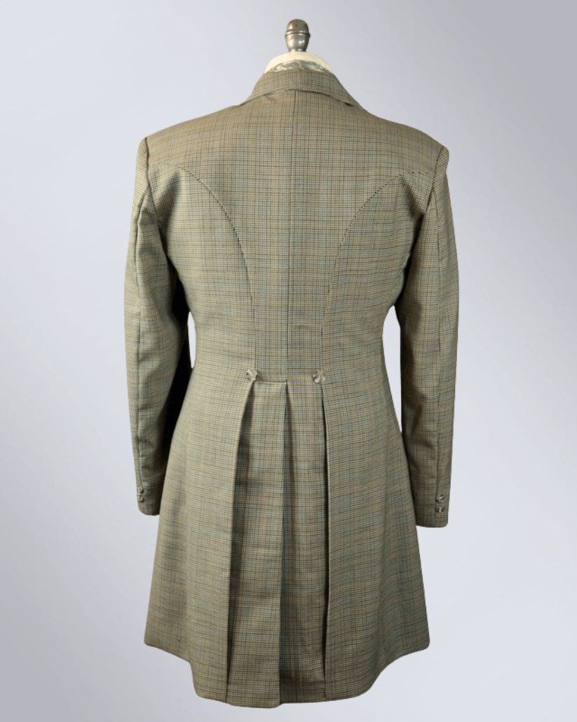 Men's Tan Houndstooth Frock Coat - Copper and Blue Windowpane
