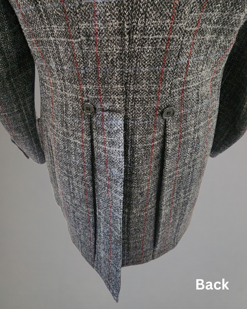 Men's Town Coat - Grey Ridge in Grey, Red and Sky Blue Windowpane Tweed