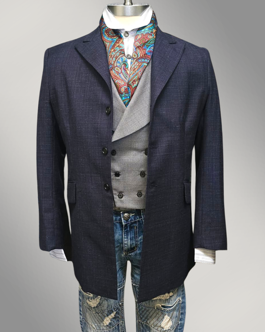 Men's Town Coat - The Indigo Shadow - Textured Wool Western Blazer