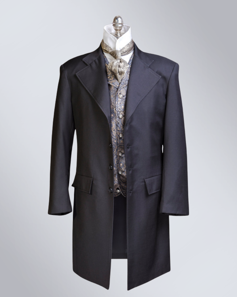 Men's Black Gabardine Wool Frock Coat