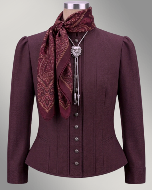 Women's Victoriana Peplum Coat –  Merlot Burgundy Wool