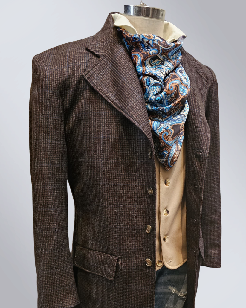 Men's Espresso with Cobalt Windowpane Wool Frock Coat (429-A)