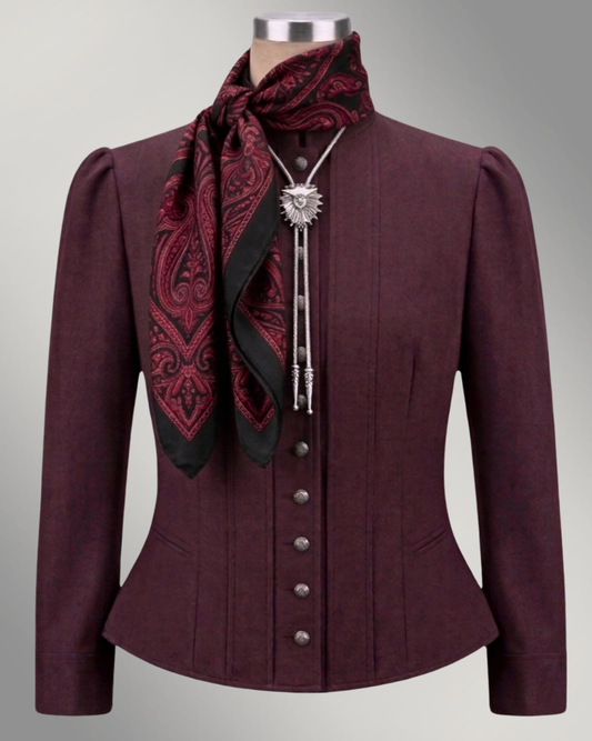Women's Victoriana Peplum Coat –  Blackwood Cherry Wool