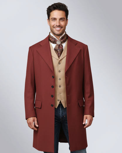 Men's Red Twill Wool Frock Coat