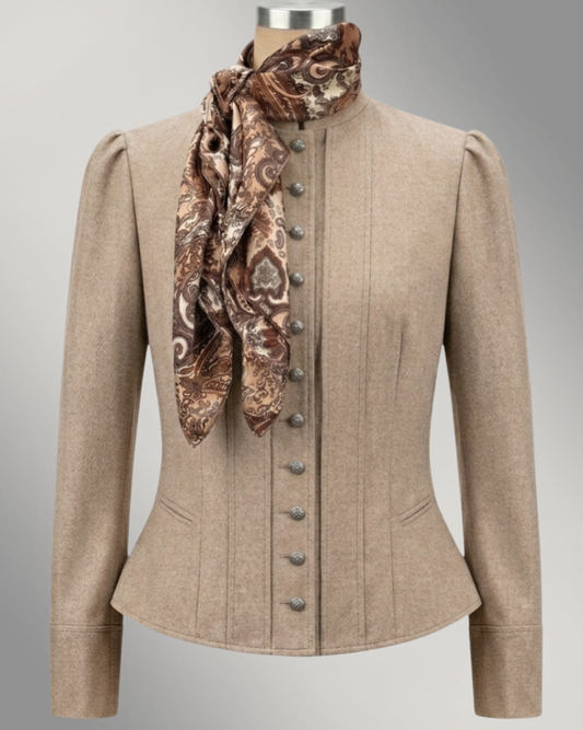 Women's Victoriana Peplum Coat – Champagne Ember (tan)