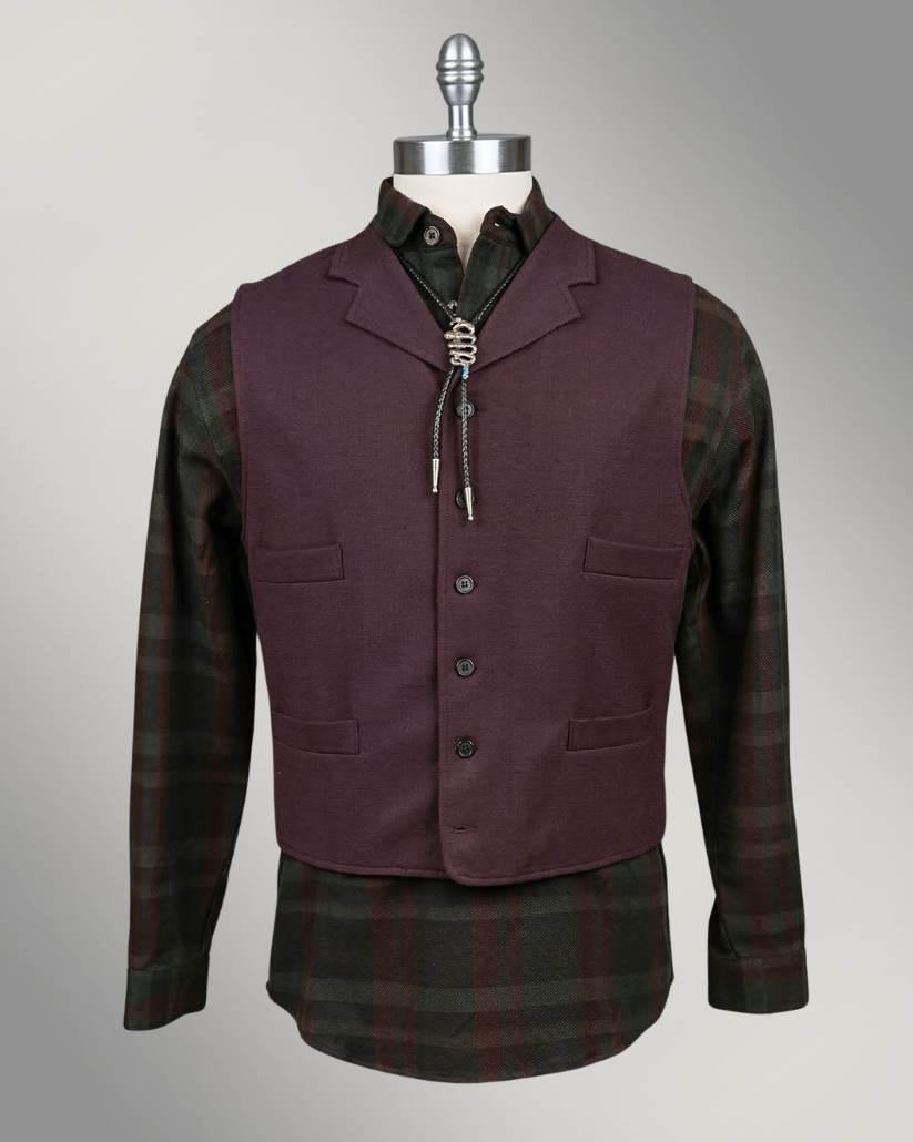 Men's Notch Vest - Blackwood Cherry Wool Burgundy