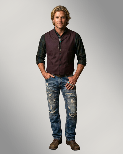 Men's Notch Vest - Blackwood Cherry Wool Burgundy