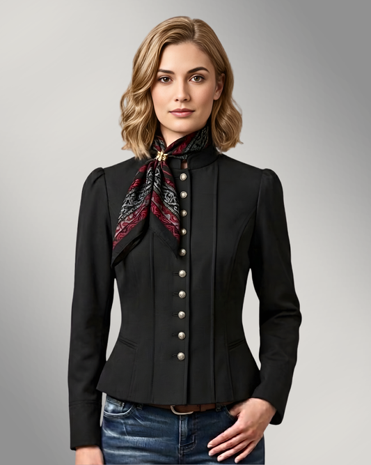 Women's Victoriana Peplum Coat – Midnight Black Gabardine