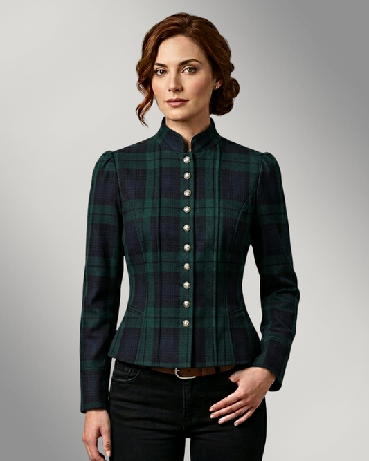 Women's Victoriana Peplum Coat – Black Watch Plaid