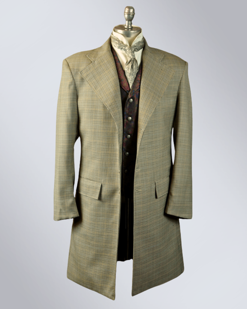Men's Tan Houndstooth Frock Coat - Copper and Blue Windowpane