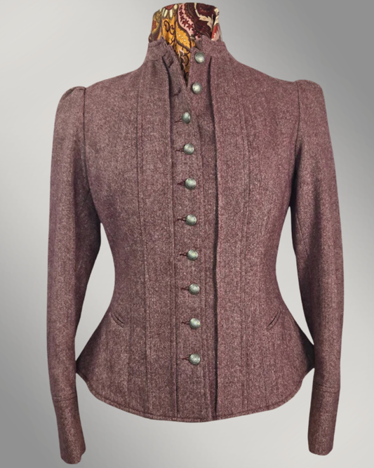 Women's Victoriana Peplum Coat – Light Burgundy Donegal