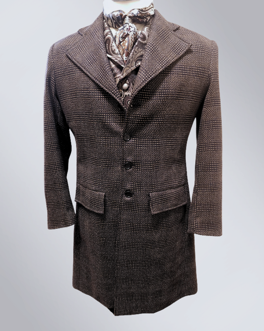 Men's Black and Tan Tweed Wool Frock Coat