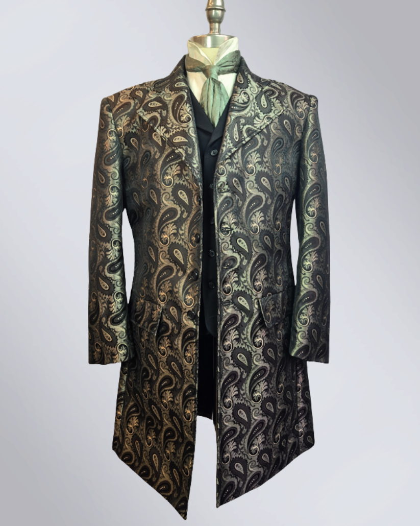 Men's Brown Paisley Brocade Frock Coat