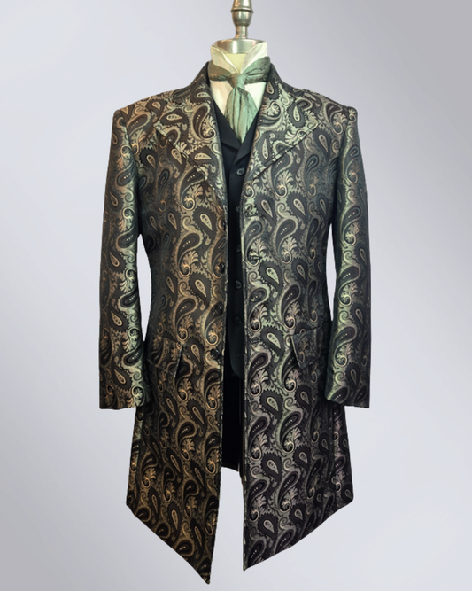 Men's Brown Paisley Brocade Frock Coat