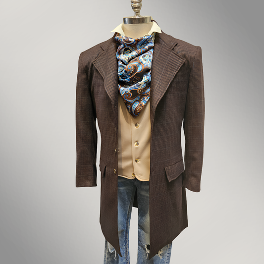 Men's Espresso with Cobalt Windowpane Wool Frock Coat (429-A)