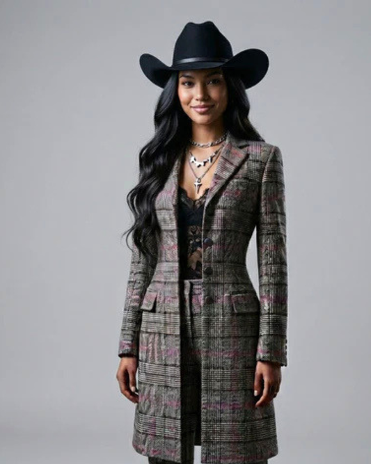 Women's Pink Electric Mesa Glen Plaid Frock Coat