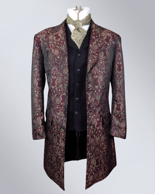 Men's Burgundy Brocade Frock Coat