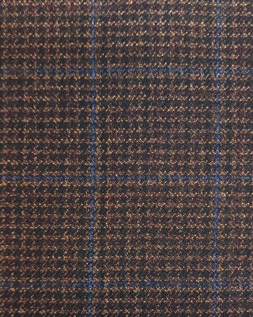 Men's Espresso with Cobalt Windowpane Wool Frock Coat (429-A)