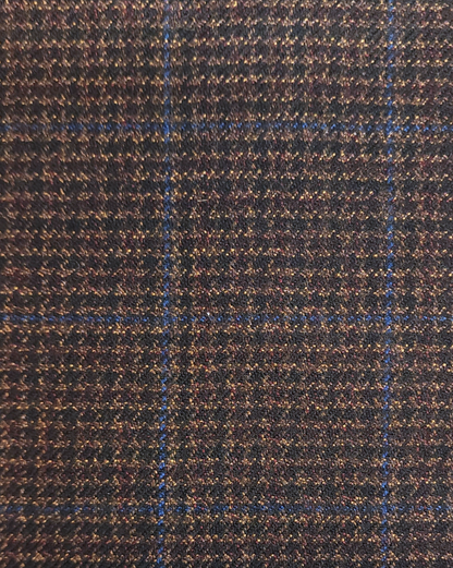 Men's Espresso with Cobalt Windowpane Wool Frock Coat (429-A)