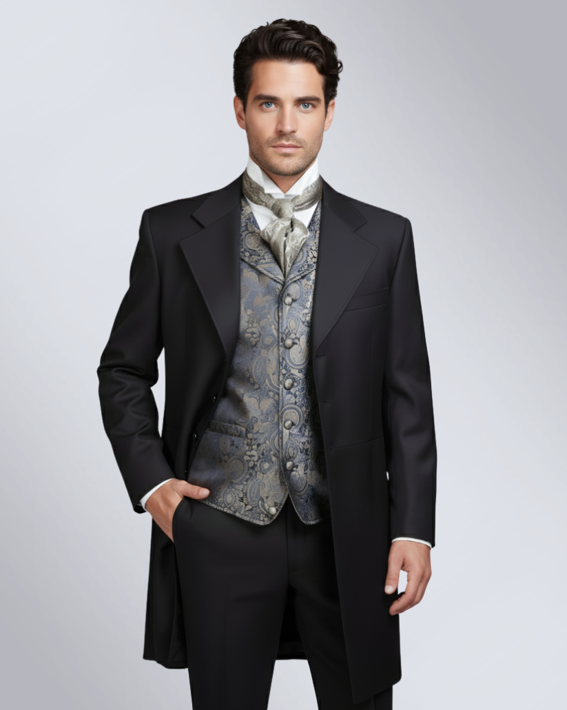 Men's Black Gabardine Wool Frock Coat