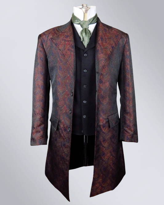 Men's Rust Brocade Frock Coat - Red, Blue, Green - RBG