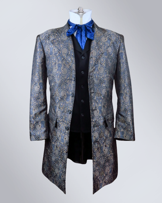 Men's Gunmetal Brocade Frock Coat
