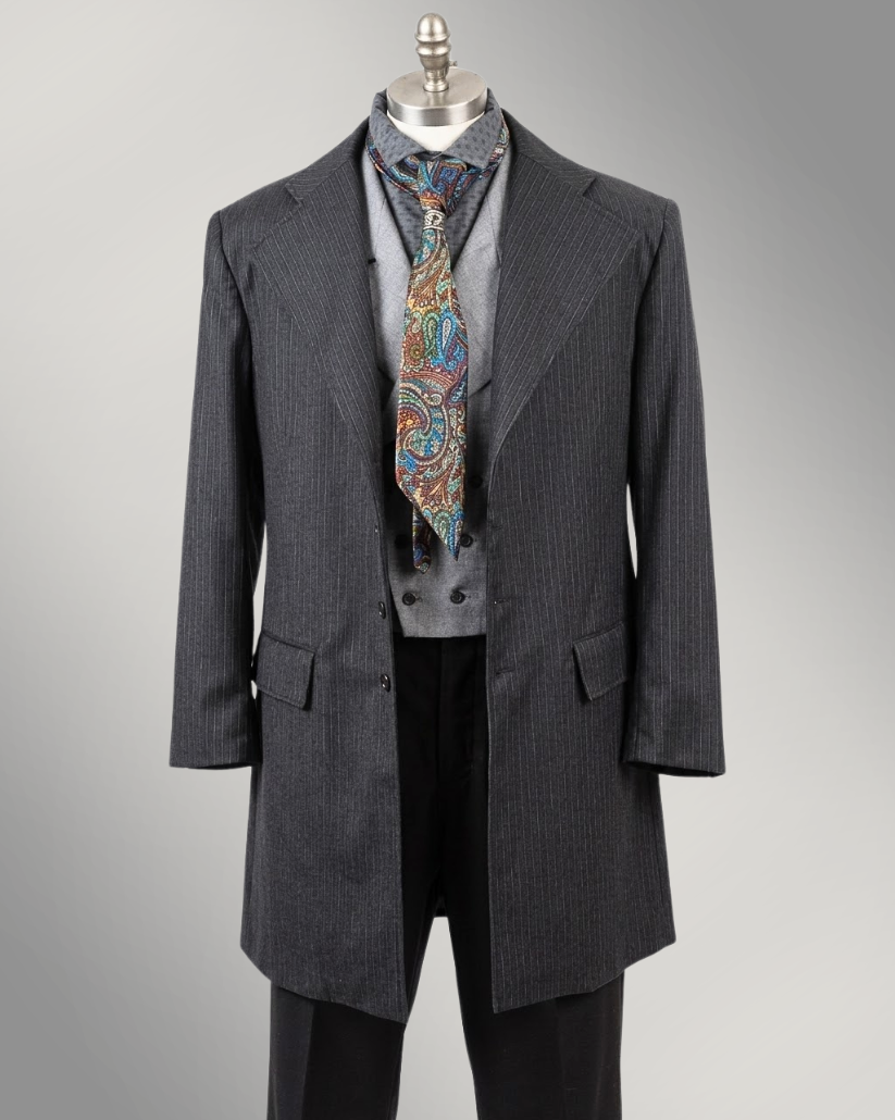 Men's Grey Chalk Stripe Wool Frock Coat
