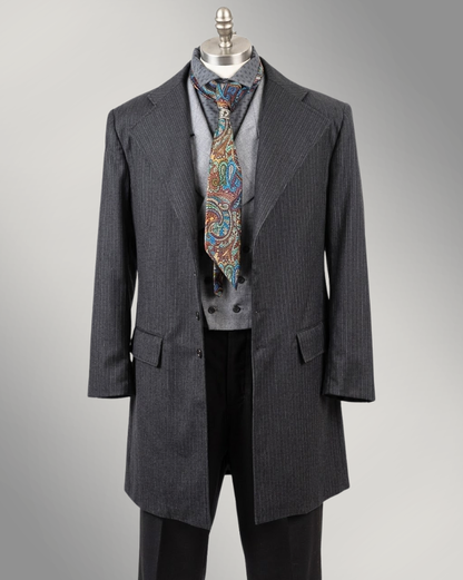 Men's Grey Chalk Stripe Wool Frock Coat