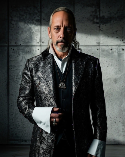 Men's Gunmetal Brocade Frock Coat