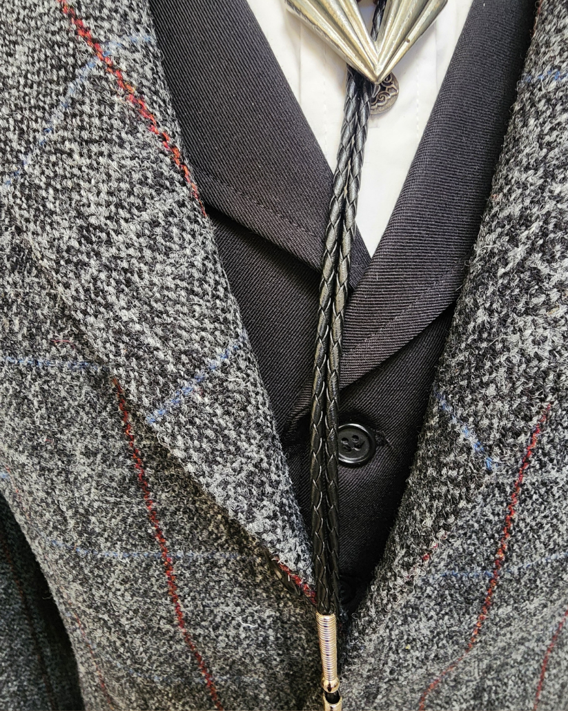 Men's Town Coat - Grey Ridge in Grey, Red and Sky Blue Windowpane Tweed