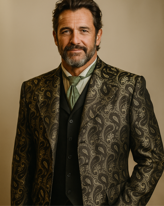Men's Brocade Frock Coat - Brown Paisley
