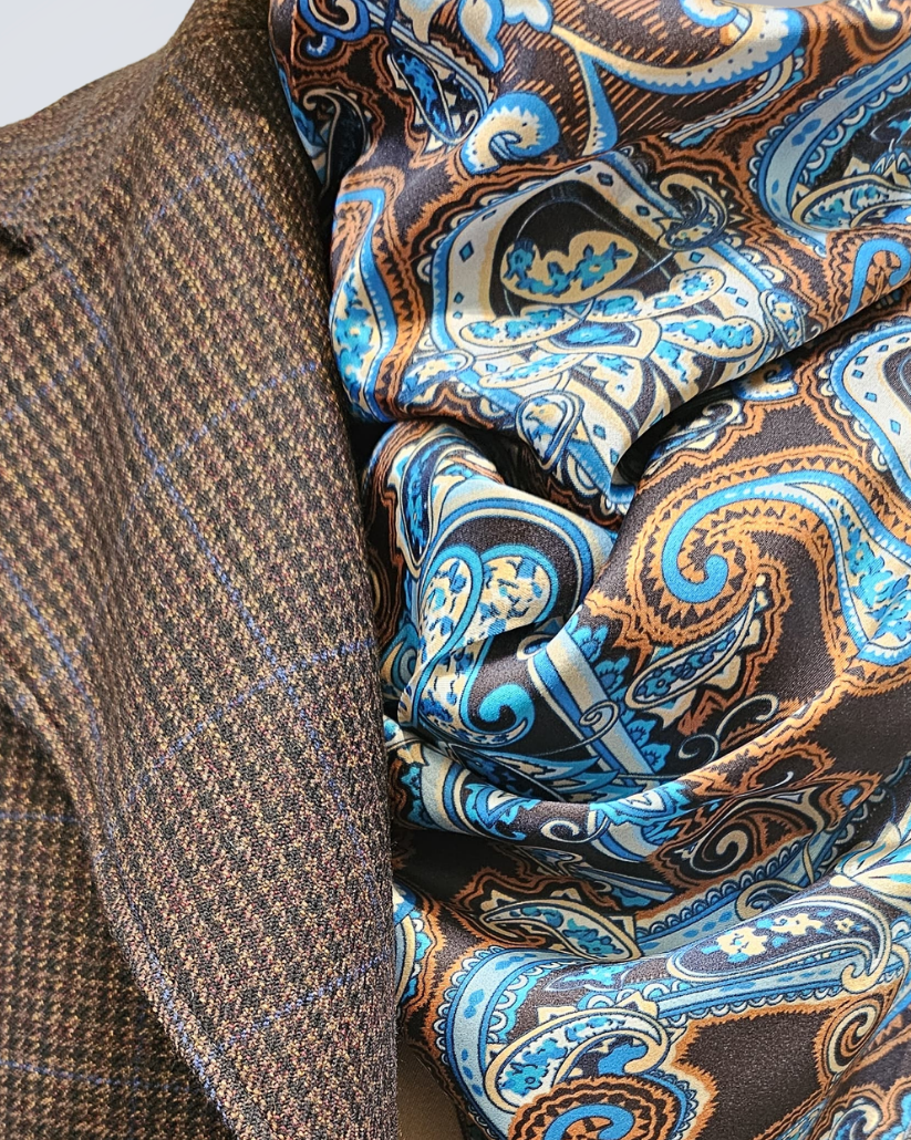 Men's Espresso with Cobalt Windowpane Wool Frock Coat (429-A)