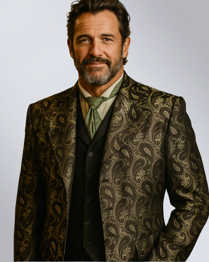 Men's Brown Paisley Brocade Frock Coat