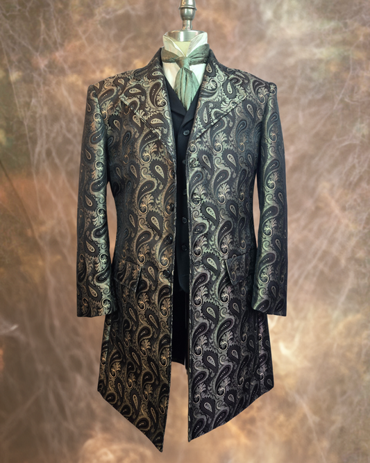 Men's Brocade Frock Coat - Brown Paisley