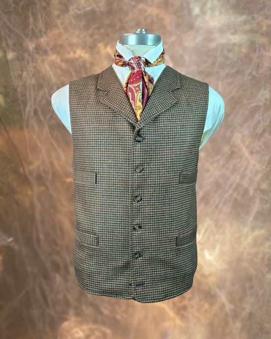 Men's Notch Vest - Brown Houndstooth with Burgundy Windowpane 3368