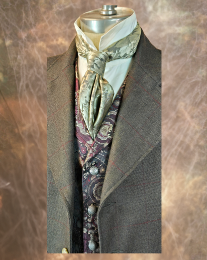 Men's Frock Coat - Olive with Burgundy Windowpane