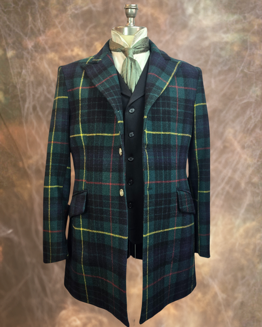Men's Town Coat - Green and Blue Glen Plaid with Yellow and Red Accent