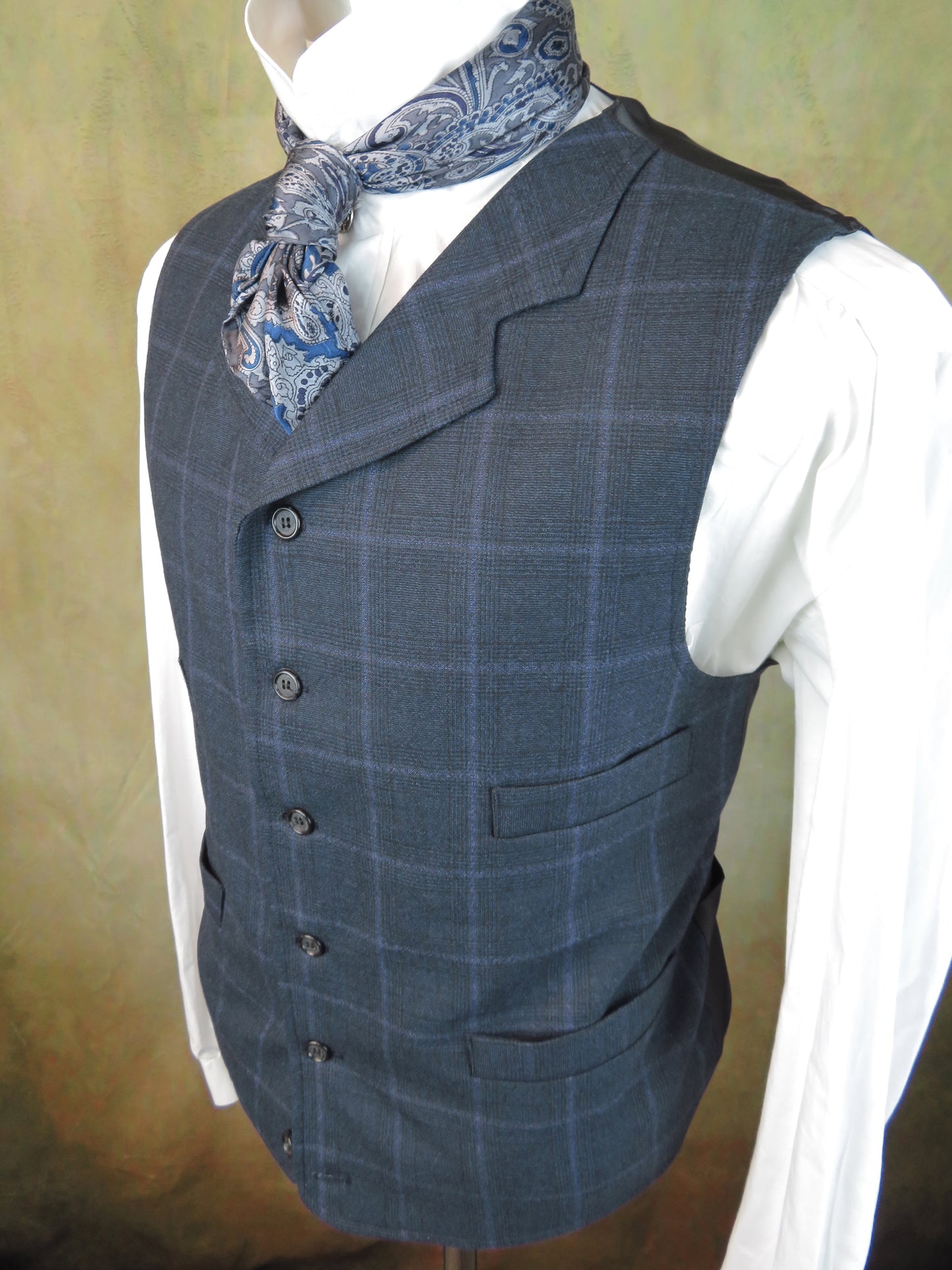 Men's Notch Vest - Periwinkle with Rust Accent Glen Plaid #797-B