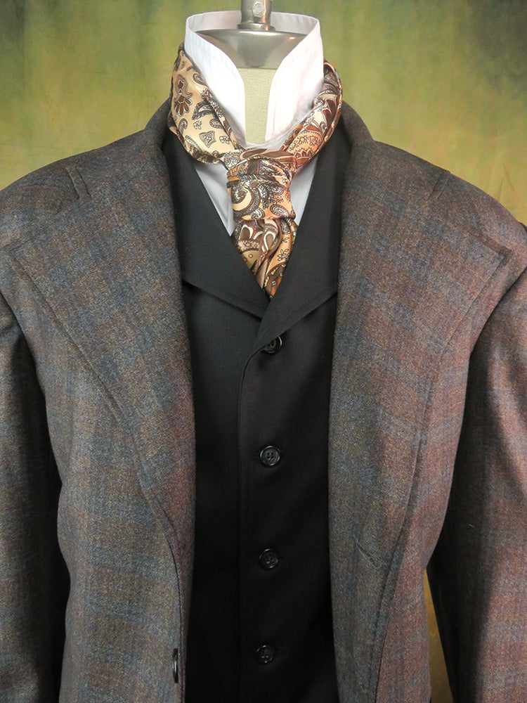 Men's Frock Coat - Muted Brown and Pale Blue Glen Plaid f109